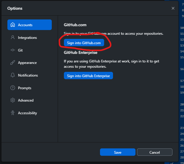 Signing in to GitHub on GitHub Desktop