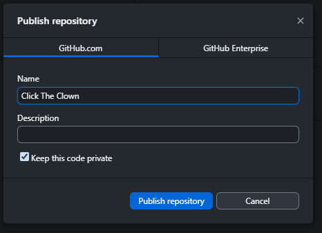 Publish Repository Window