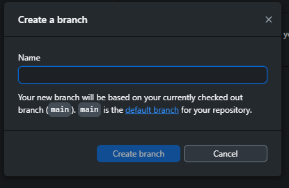 New Branch window