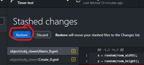 Restore stashed changes