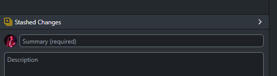 Stashed changes shown on the left