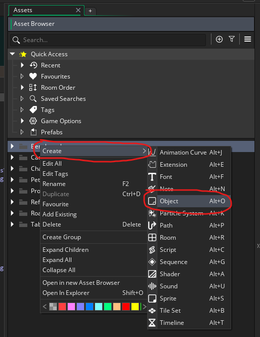 Creating an object by right clicking.